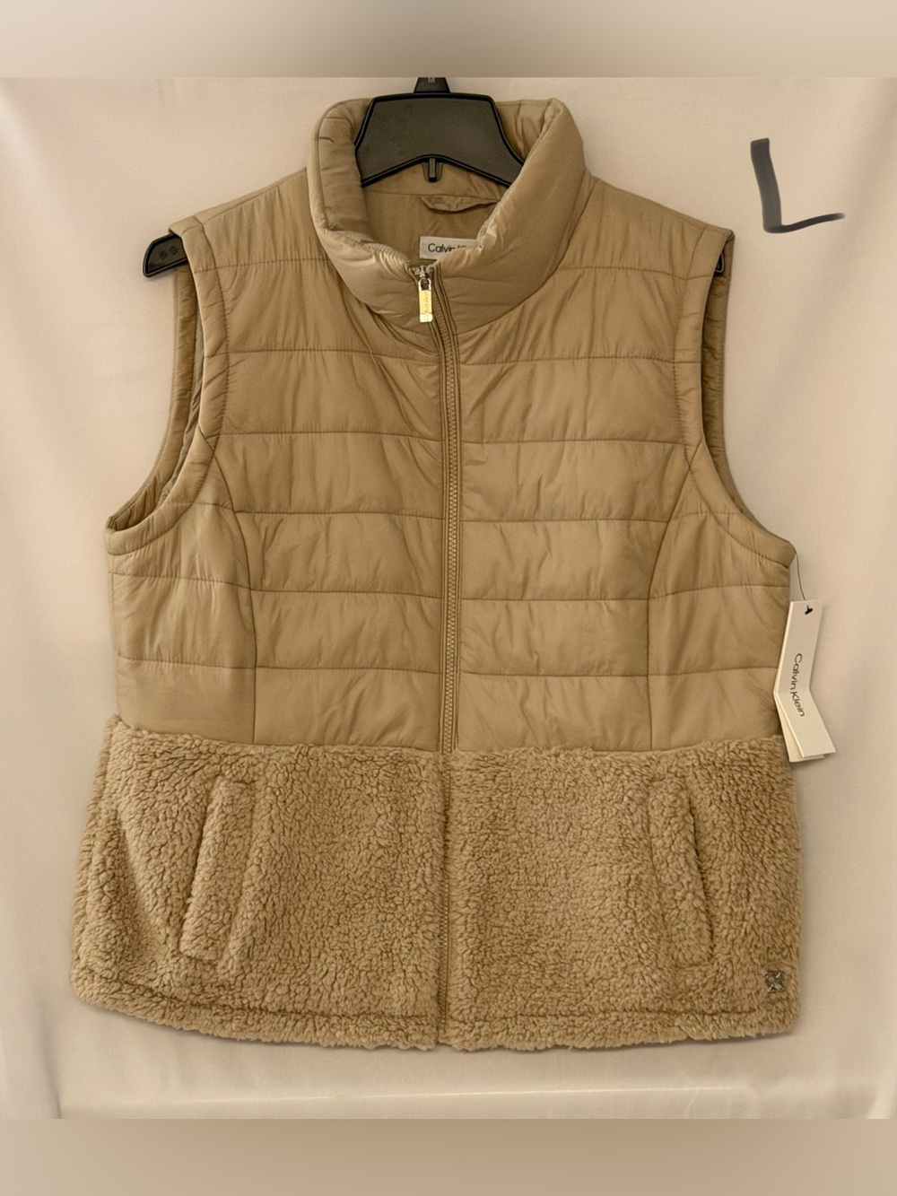 Calvin Klein Tan Quilted Top with Sherpa Hem Vest